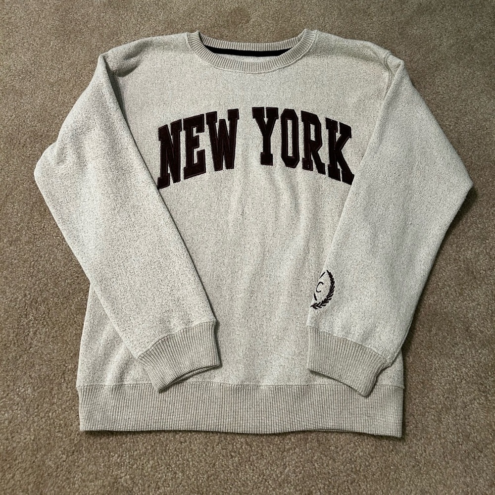 New York Popular Tan & Brown Embroidered Crewneck